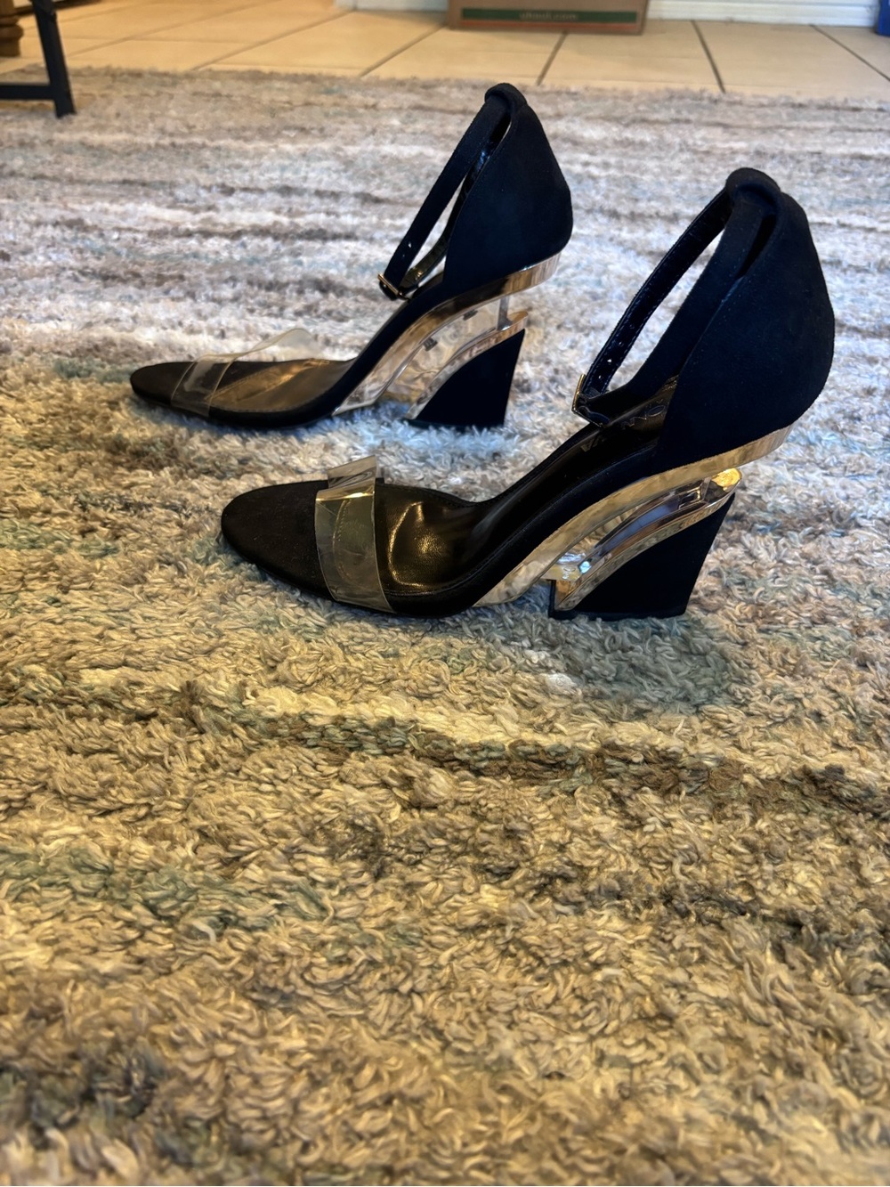 Women’s Black Clear-Strap Wedge Heel Sandals